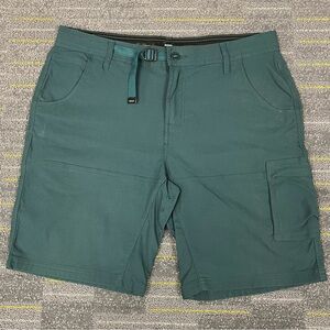 Prana Zion II Shorts mens 35x10 Teal Stretch Cargo Pocket Belted Outdoor Hiking